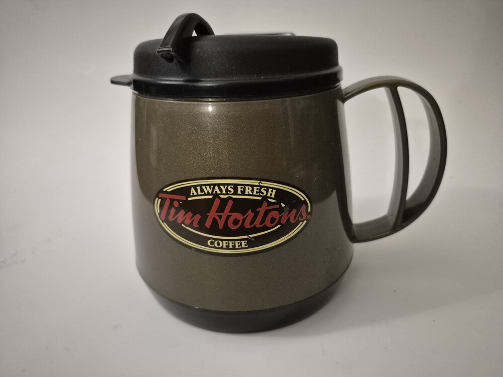Tim Hortons Wide Base Insulated Travel Mug No Spill Slip Tip Aladdin Thermos VGC